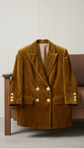 Antique Gold Velvet Blazer with Pearl Buttons