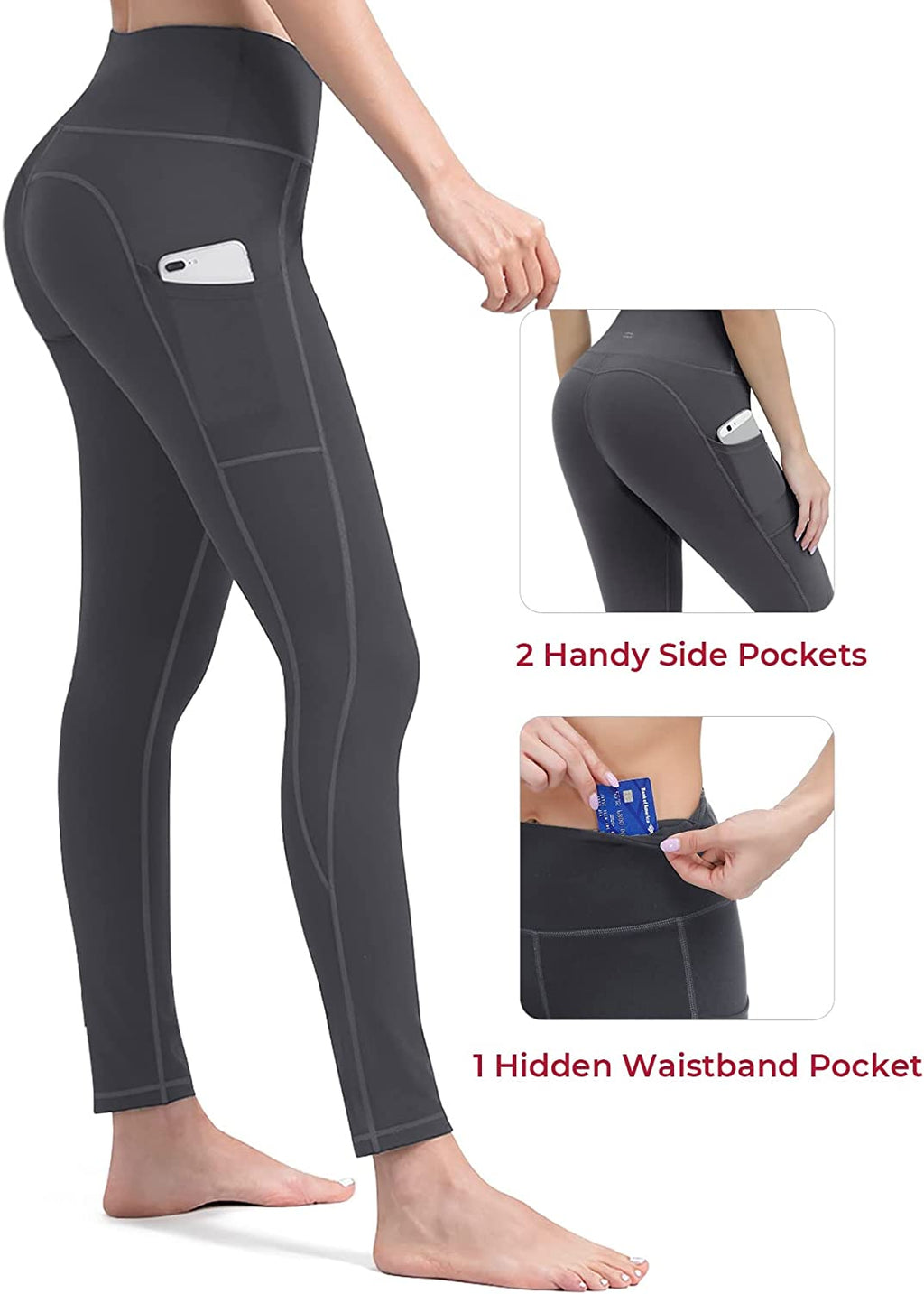 Yoga Pants with Pockets for Women High Waisted Workout Leggings Tummy Control Athletic Leggings